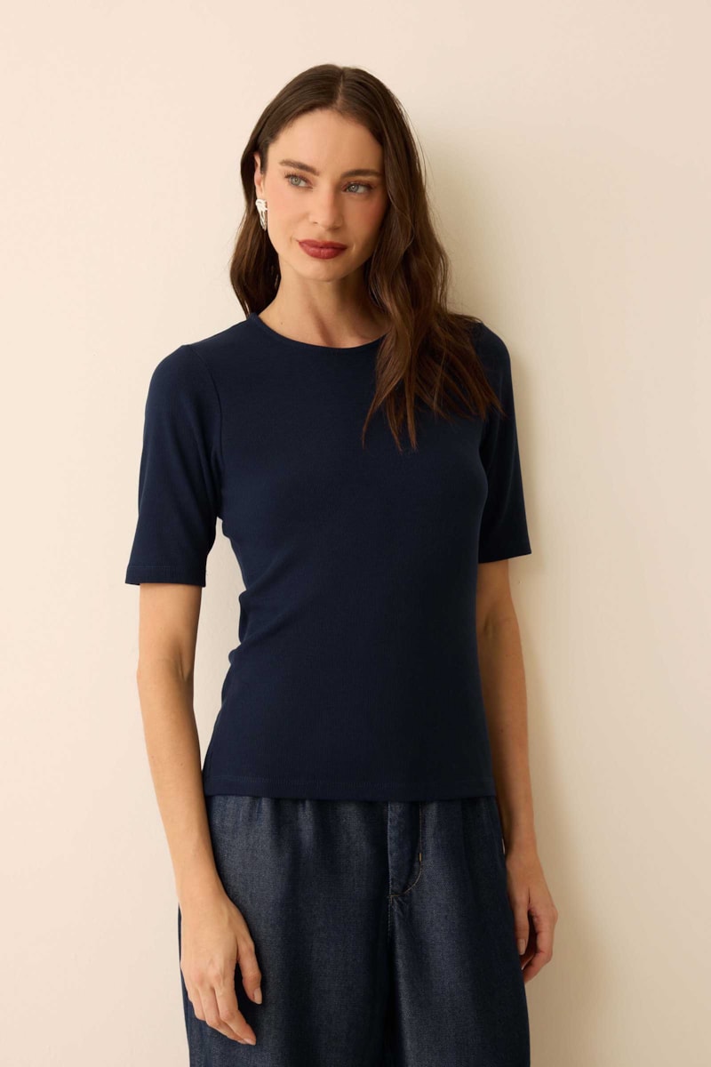 Blusa Canelada Marinho Maggie