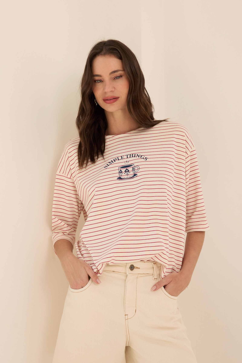 Blusa Listrada Off White Algodão Simple Things