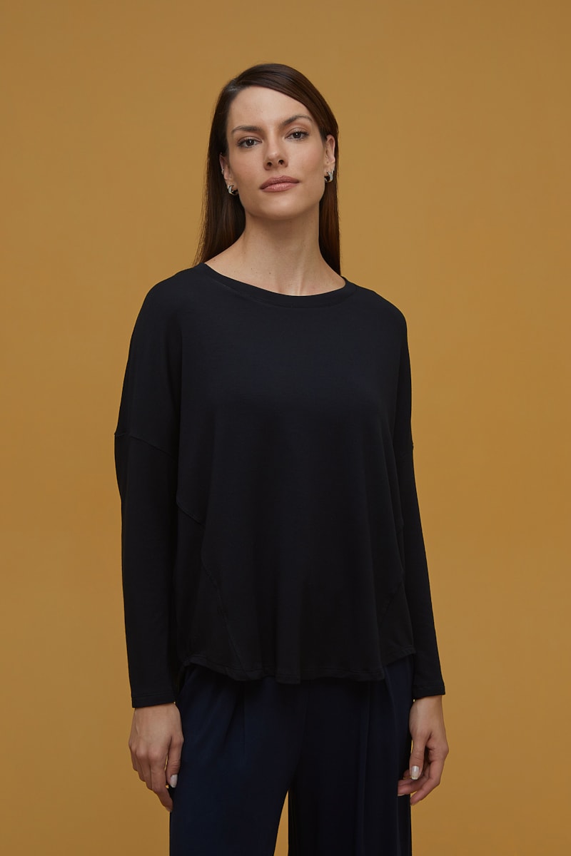 Blusa Manga Longa Preta Bambu Ceci