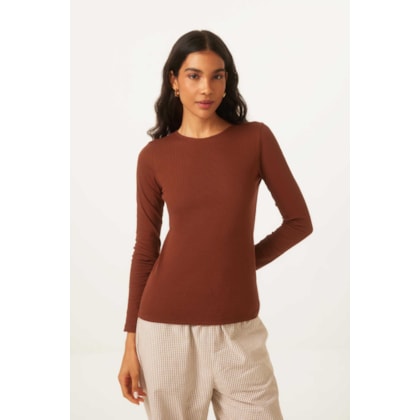 Blusa Yog Algodao Canelado Justa Tania Marrom