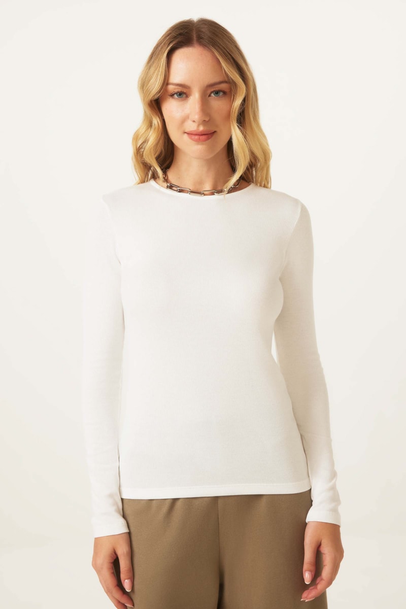 Blusa Yog Algodao Canelado Justa Tania Off White