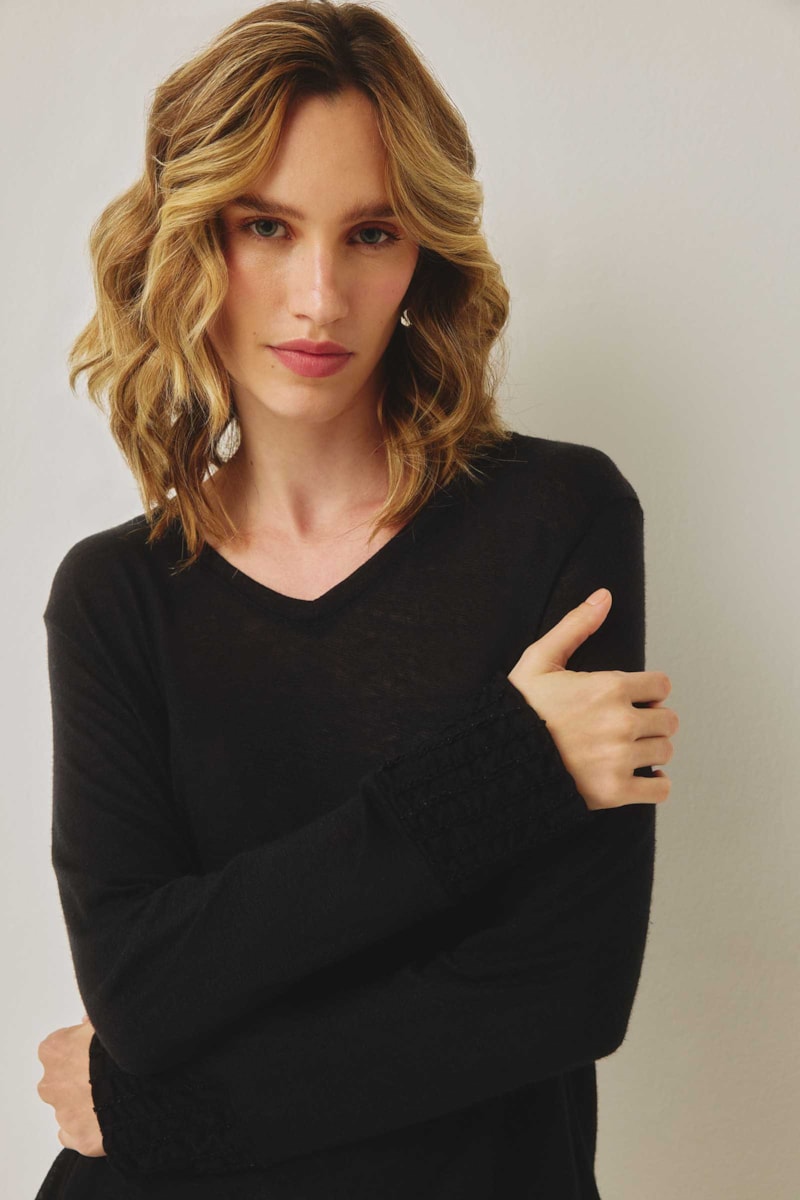 Blusa Yog Modal Linho Hand Made Ml Gaia Preto