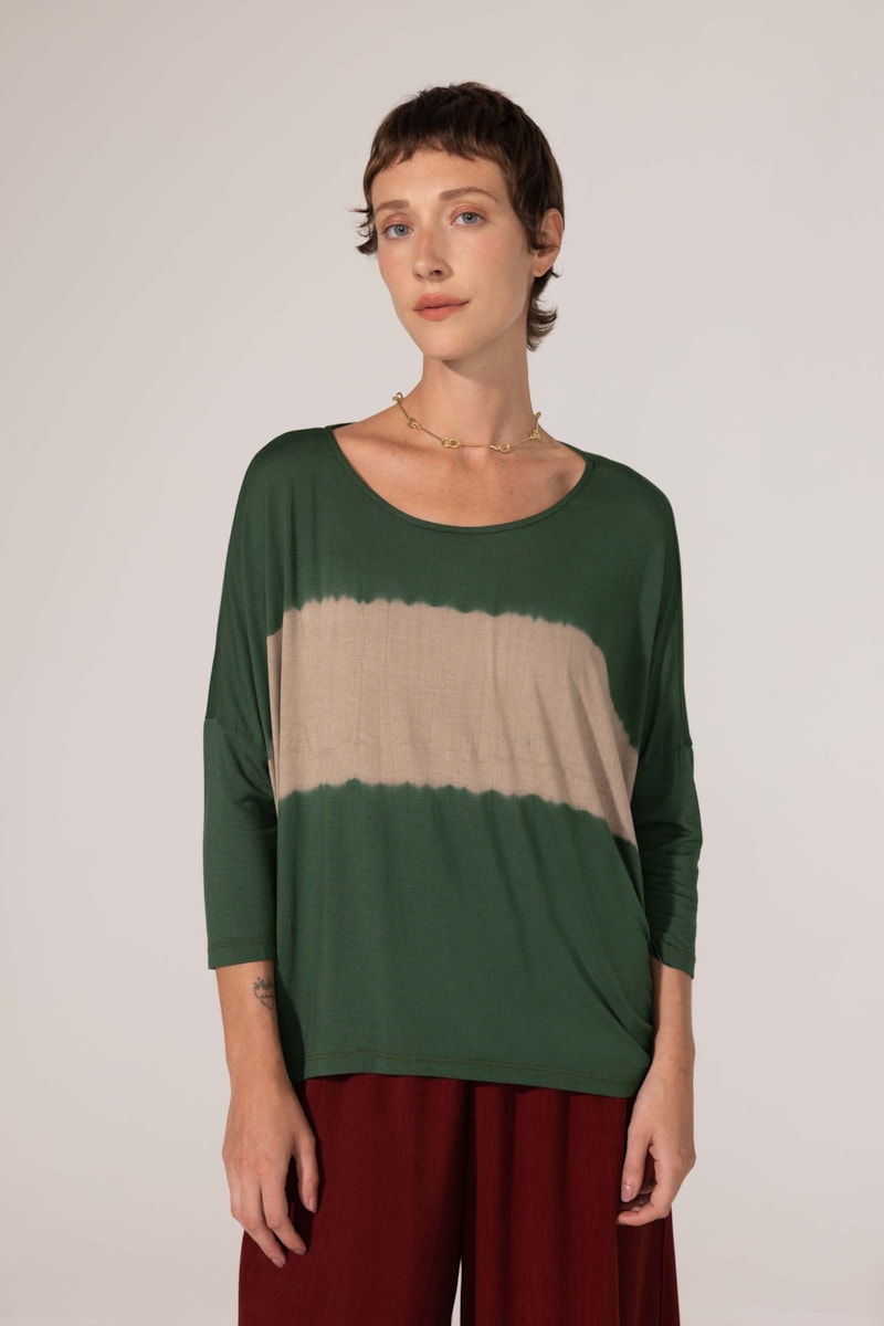 Blusa Yog Modal Tie Dye Watery Stripe Ii Verde Escuro
