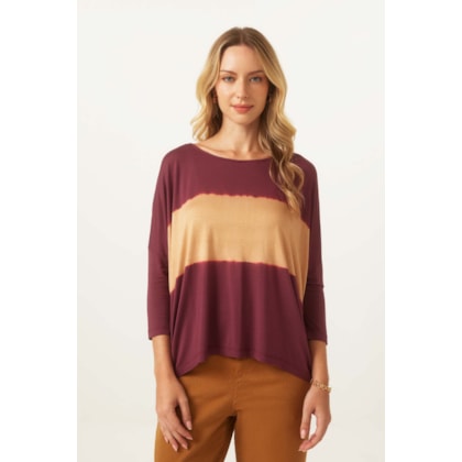 Blusa Yog Modal Tie Dye Watery Stripe Ii Vinho/Amendoa