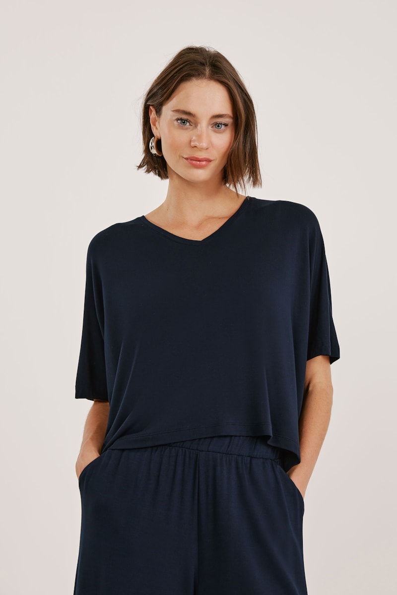 Blusa Yog Moletom Bambu Cropped Isis (P) Marinho