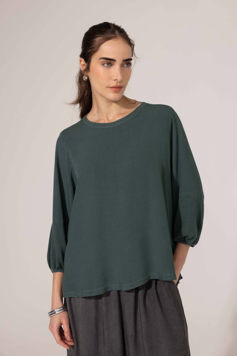 Blusa Yogini C/ Linho Livia Verde Escuro
