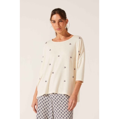 Blusa Yogini Com Linho Hand Made Iza Off White