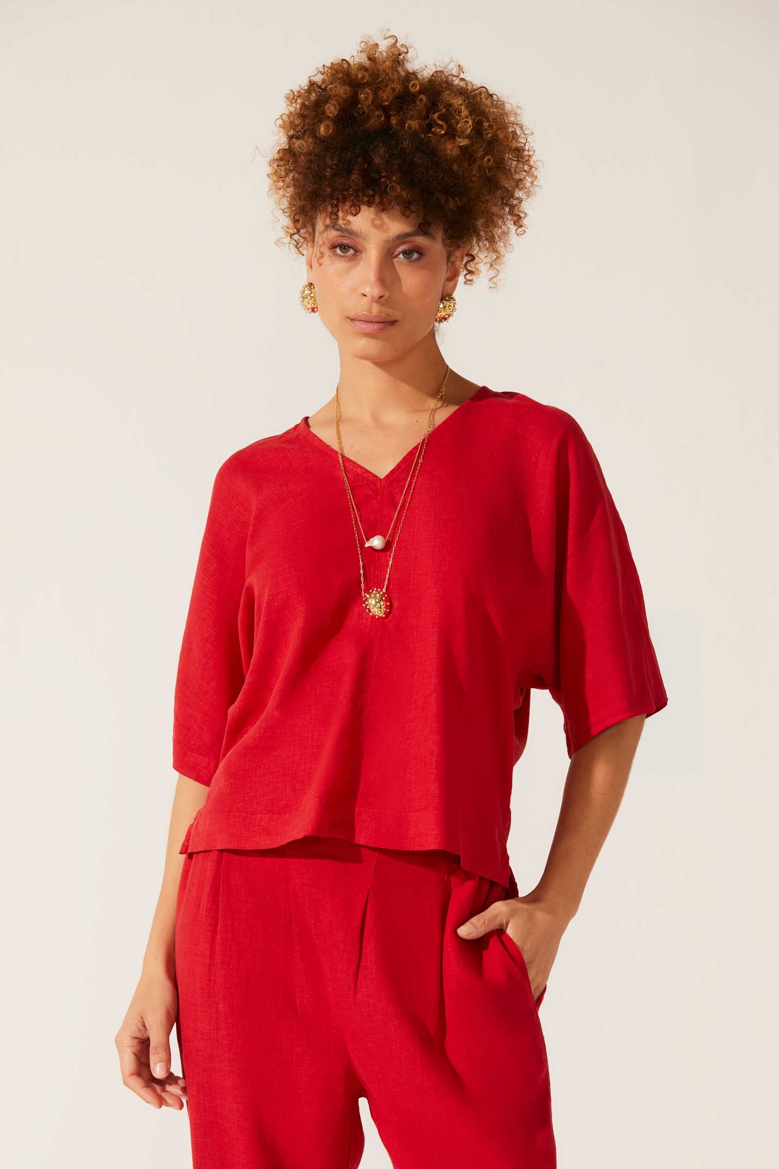 Blusa Yogini Linho Dye Francis Vermelho