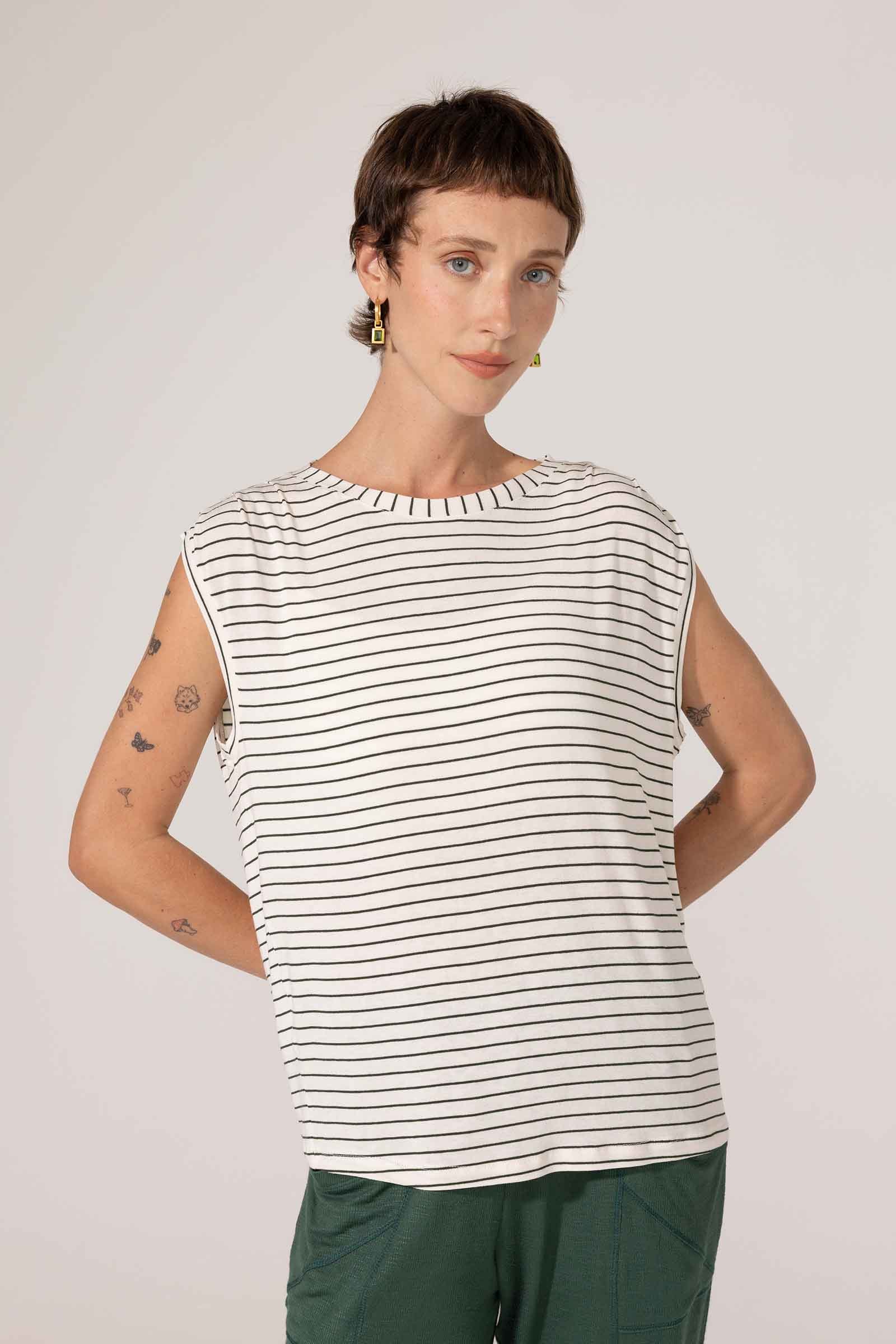 Blusa Yogini Mc Listrado Lourdes Verde Escuro