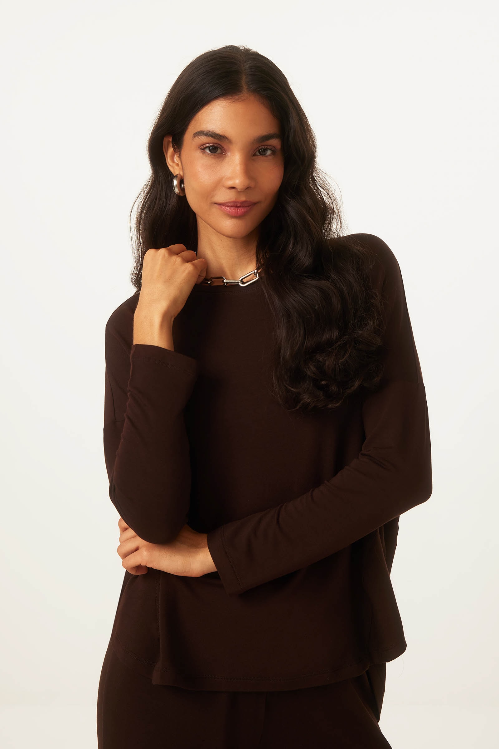 Blusa Yogini Moletom Bambu Ceci (46) Marrom