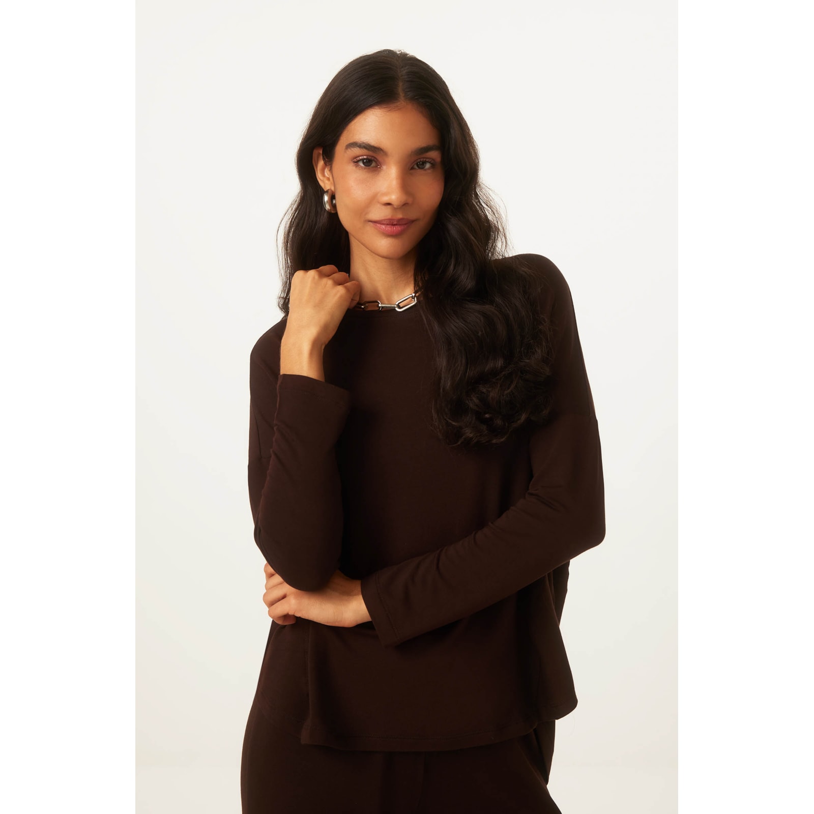 Blusa Yogini Moletom Bambu Ceci (46) Marrom