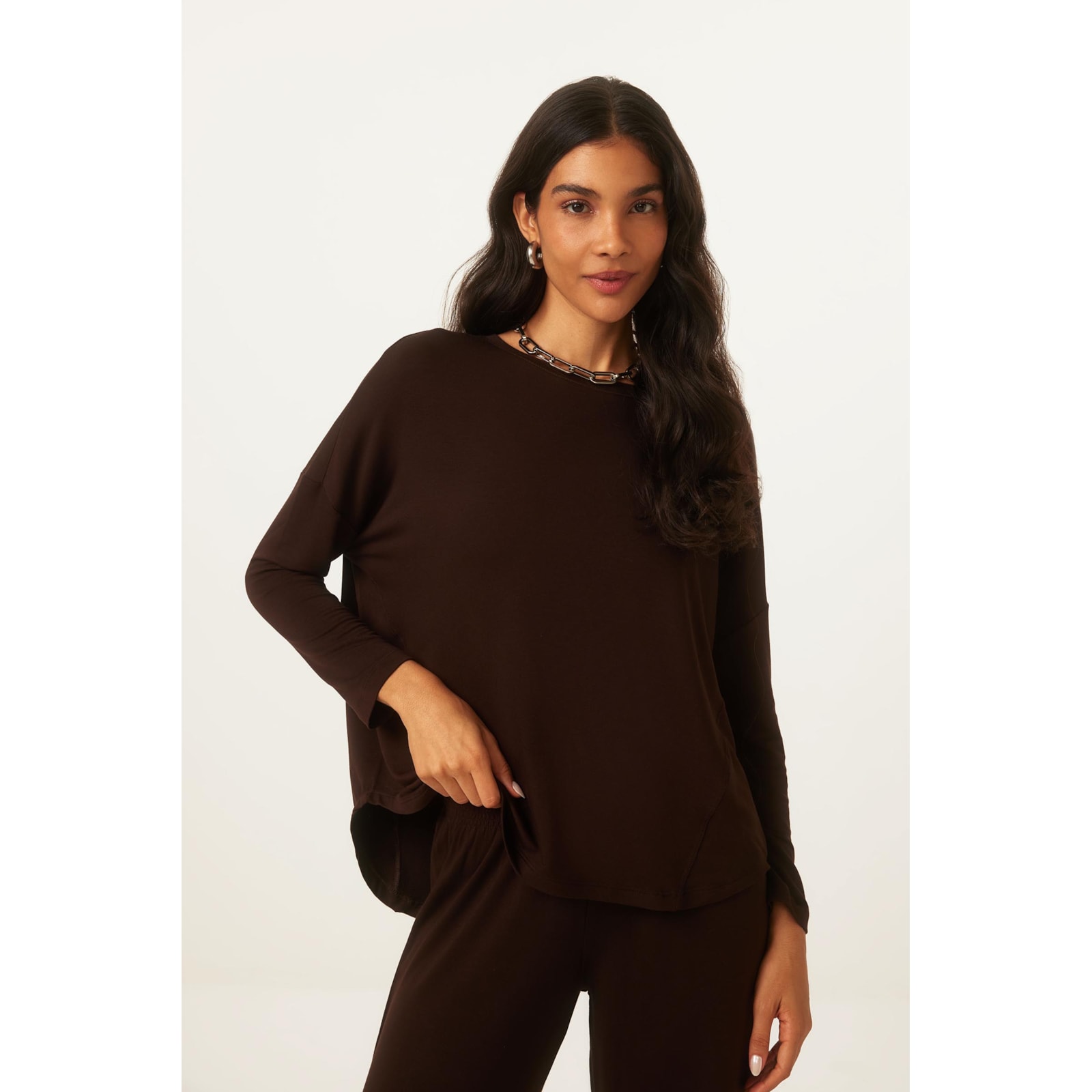 Blusa Yogini Moletom Bambu Ceci (46) Marrom