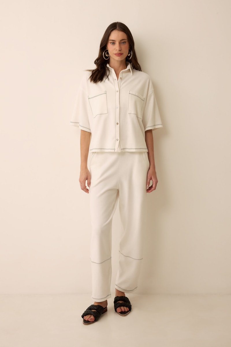 Calça Barrel Off White Algodão Teodora