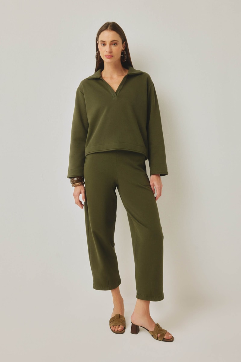 Calça Barrel Verde Algodão Lia