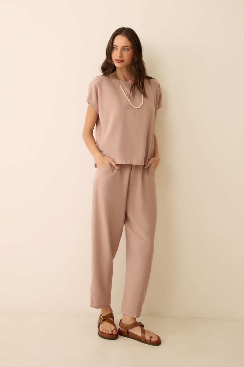 Calça Cenoura Dye Taupe Linho Lury