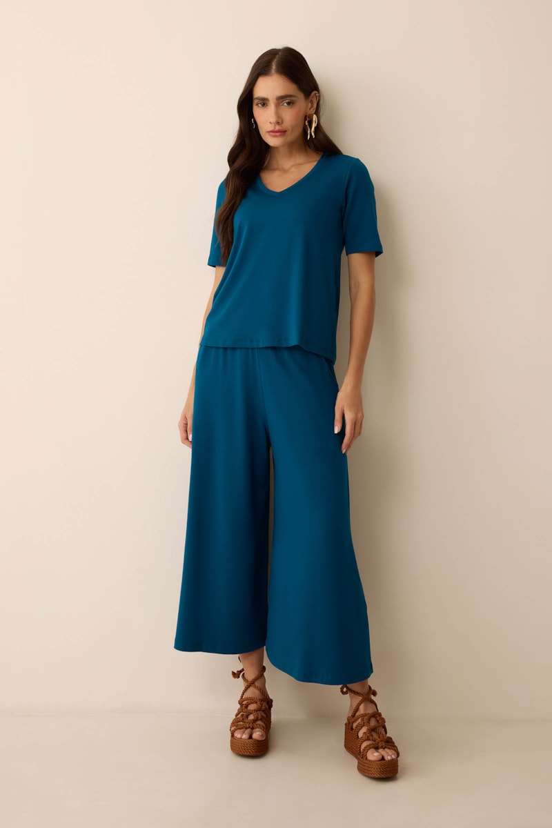 Calça Pantacourt Azul Stelar Bambu