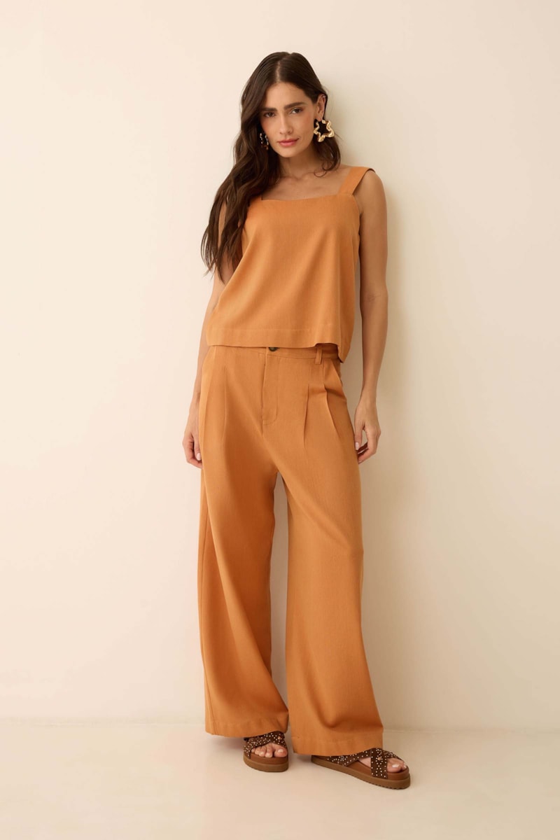 Calça Reta Pop Orange Algodão Olinda