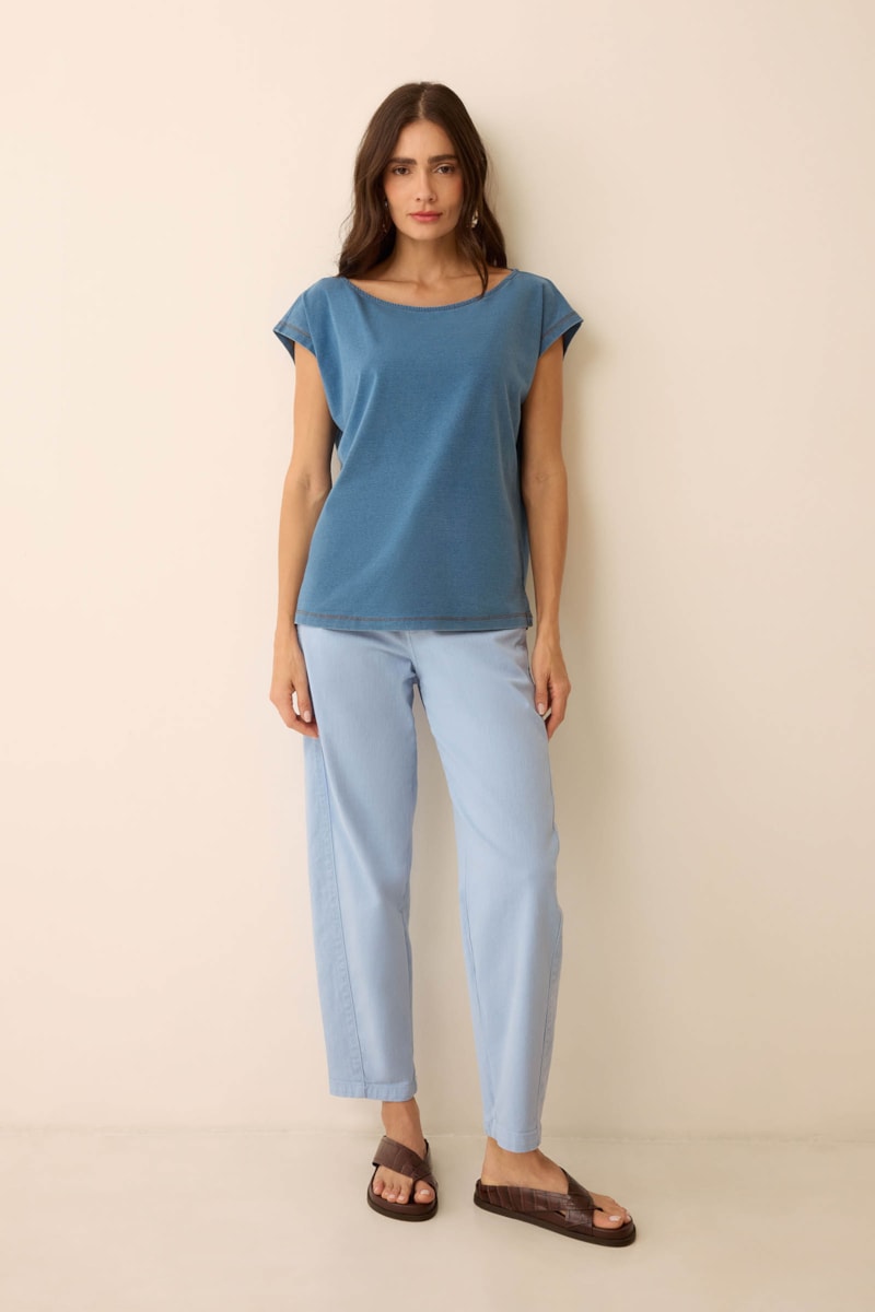 Calca Yog Alg Color Jeans Barrel Anelis Azul Claro