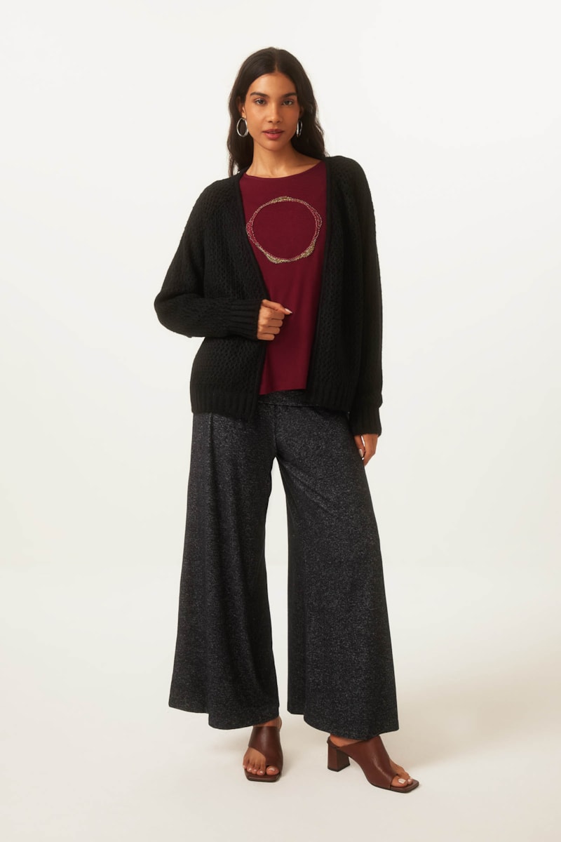 Calca Yog Flanelado Pantalona Vira Jade Preto