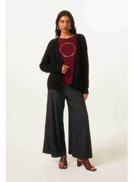 Calca Yog Flanelado Pantalona Vira Jade Preto