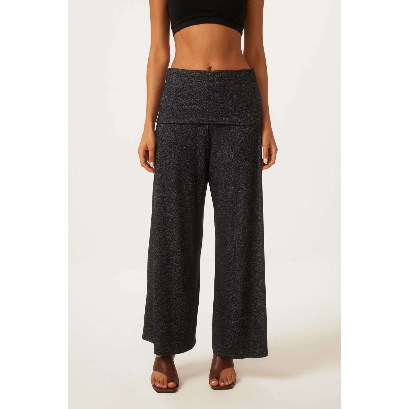 Calca Yog Flanelado Pantalona Vira Jade Preto