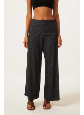 Calca Yog Flanelado Pantalona Vira Jade Preto