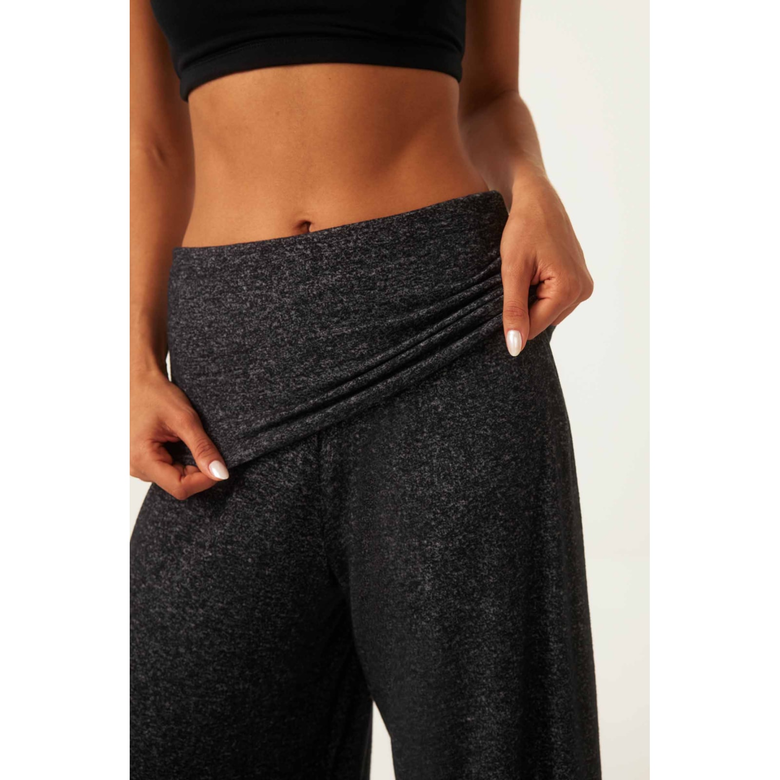 Calca Yog Flanelado Pantalona Vira Jade Preto