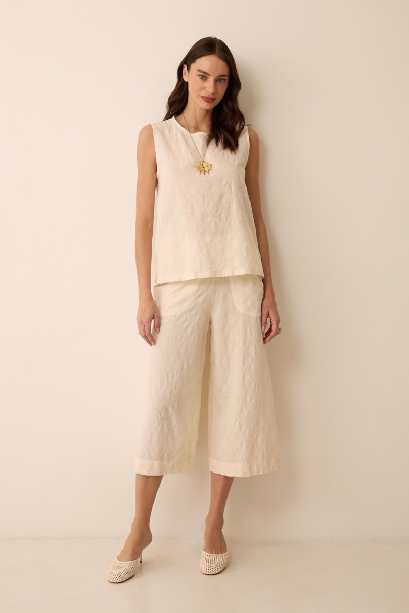 Calca Yogini Algodao Pantacourt Graca Off White