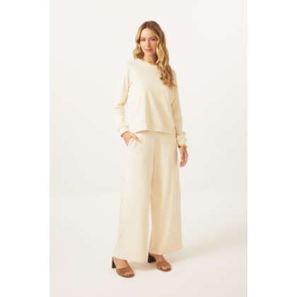 Calca Yogini Algodao Wideleg Perola Creme