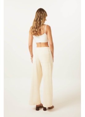 Calca Yogini Algodao Wideleg Perola Creme