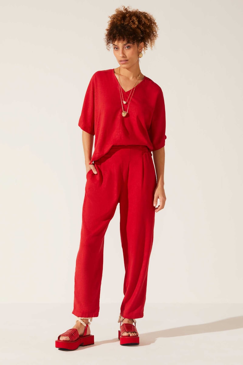 Calca Yogini Linho Cenoura Gilda Dye Vermelho