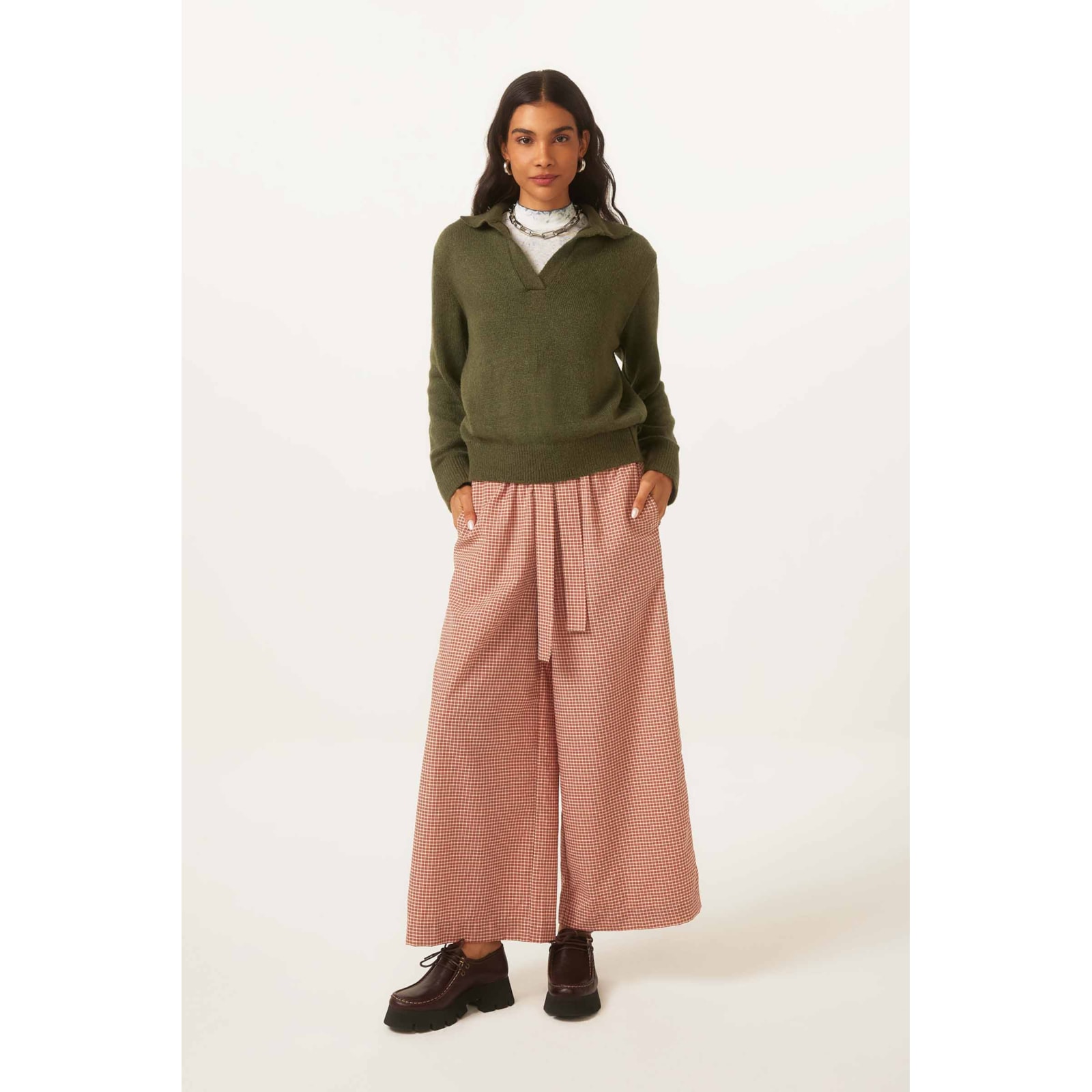 Calca Yogini Xadrez Pantalona Gloria Ferrugem
