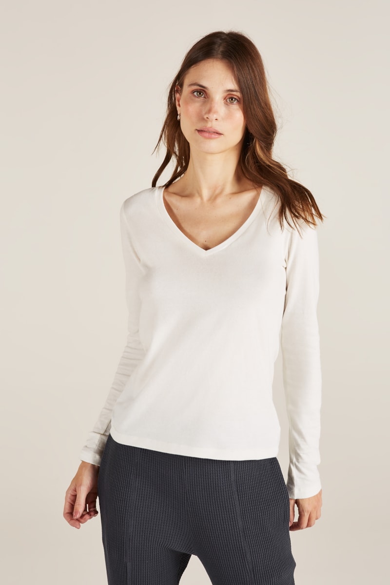 Camiseta Yogini Algodao v Amalia Off White