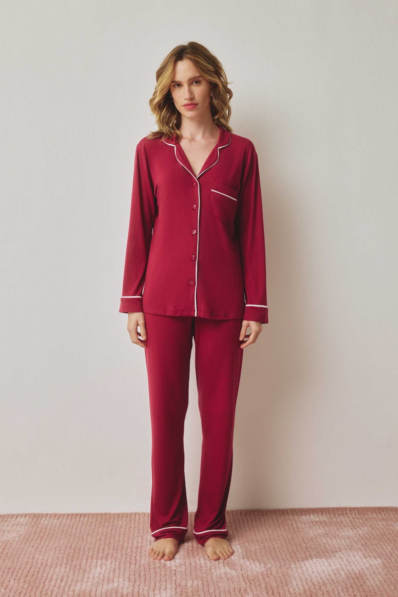 Conjunto Pijama Longo Bordô Vivo Bambu Collab Ava