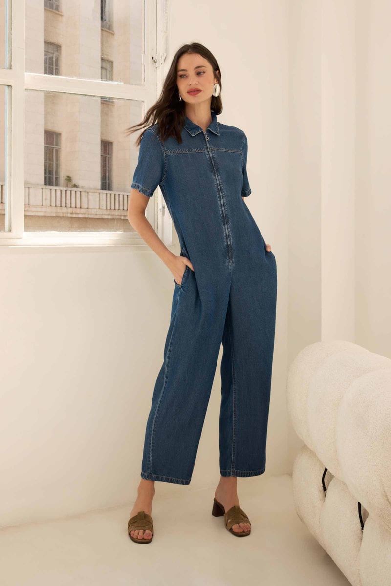 Macacao Yogini Liocel Jeans Jasmim Indigo