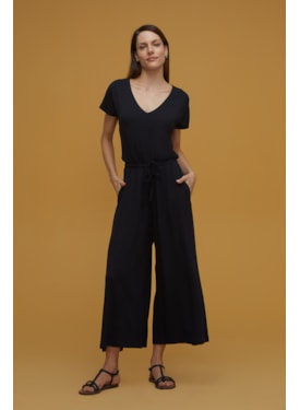 Macacao Yogini Moletom Bambu Pantacourt Preto