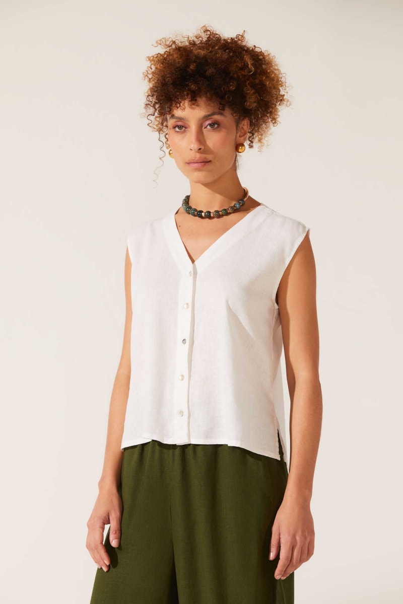 Regata Botões Dye Off White Linho Francis