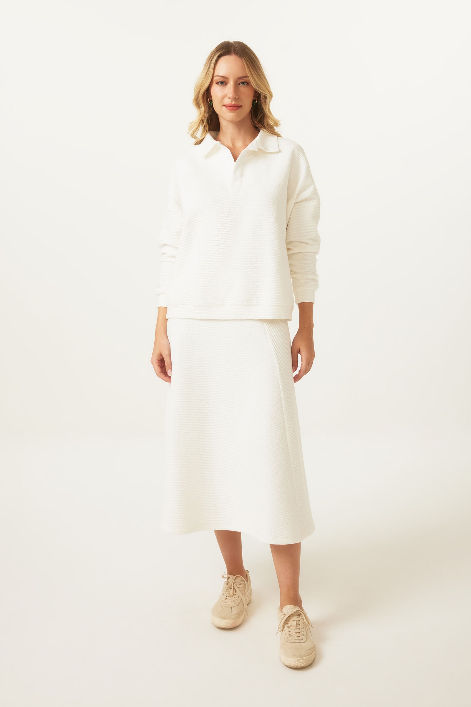 Saia Yogini Algodao Evase Midi Gappy Off White