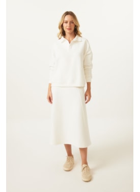 Saia Yogini Algodao Evase Midi Gappy Off White