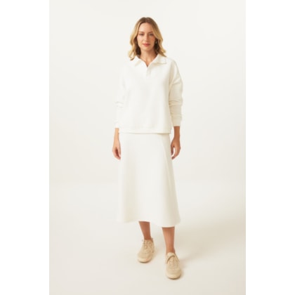 Saia Yogini Algodao Evase Midi Gappy Off White
