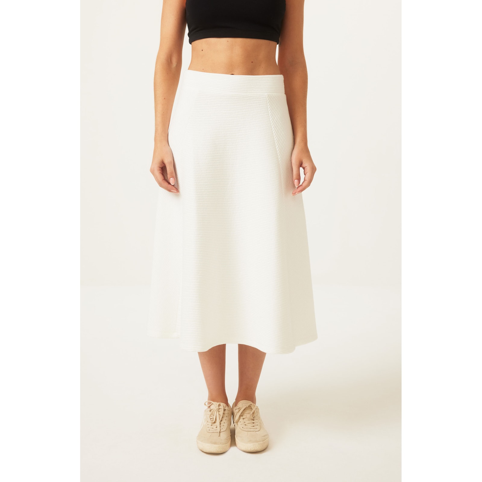 Saia Yogini Algodao Evase Midi Gappy Off White