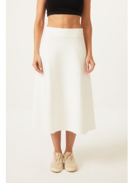 Saia Yogini Algodao Evase Midi Gappy Off White