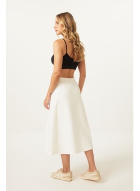 Saia Yogini Algodao Evase Midi Gappy Off White