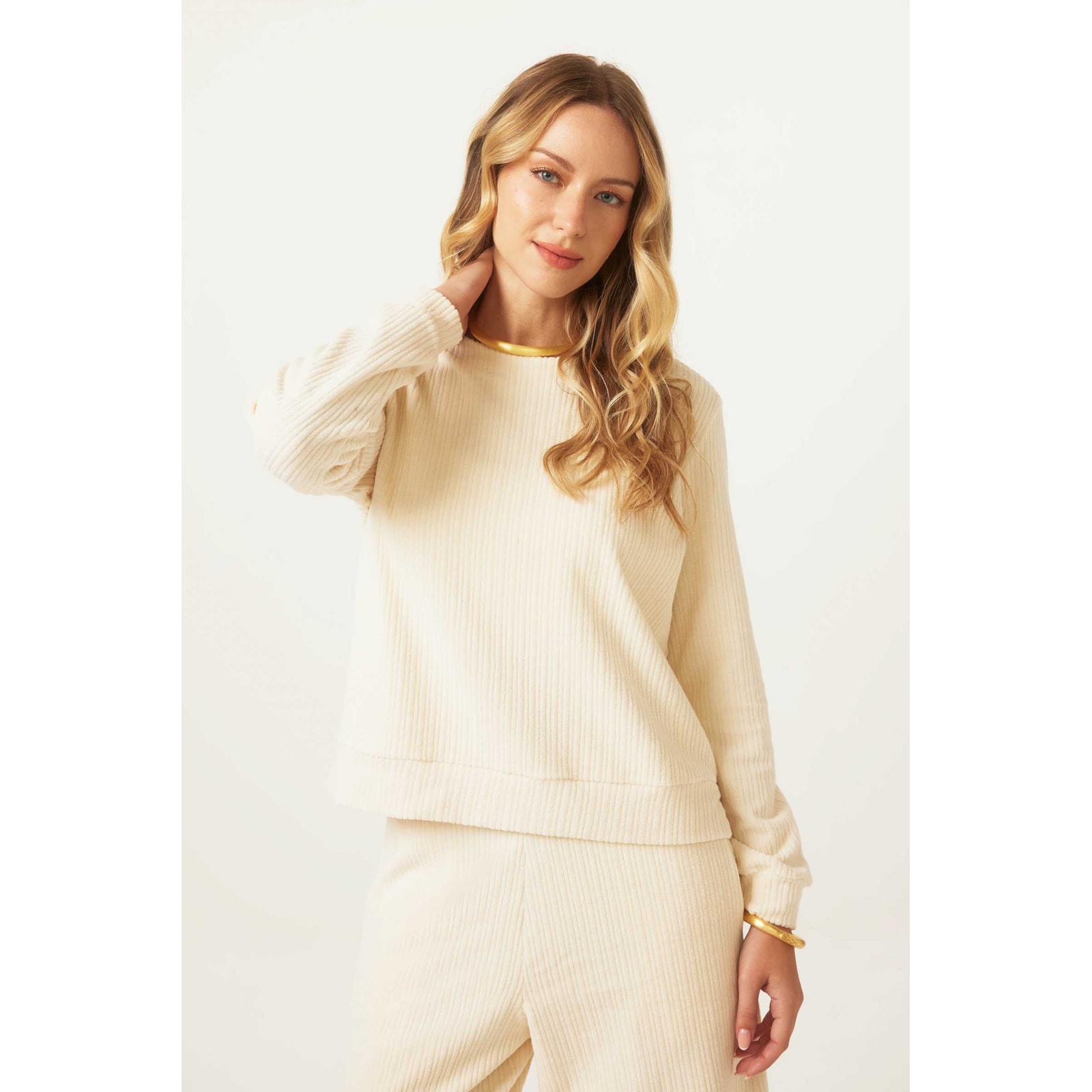 Sweatshirt Creme Algodão Pérola
