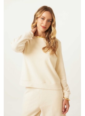 Sweatshirt Creme Algodão Pérola