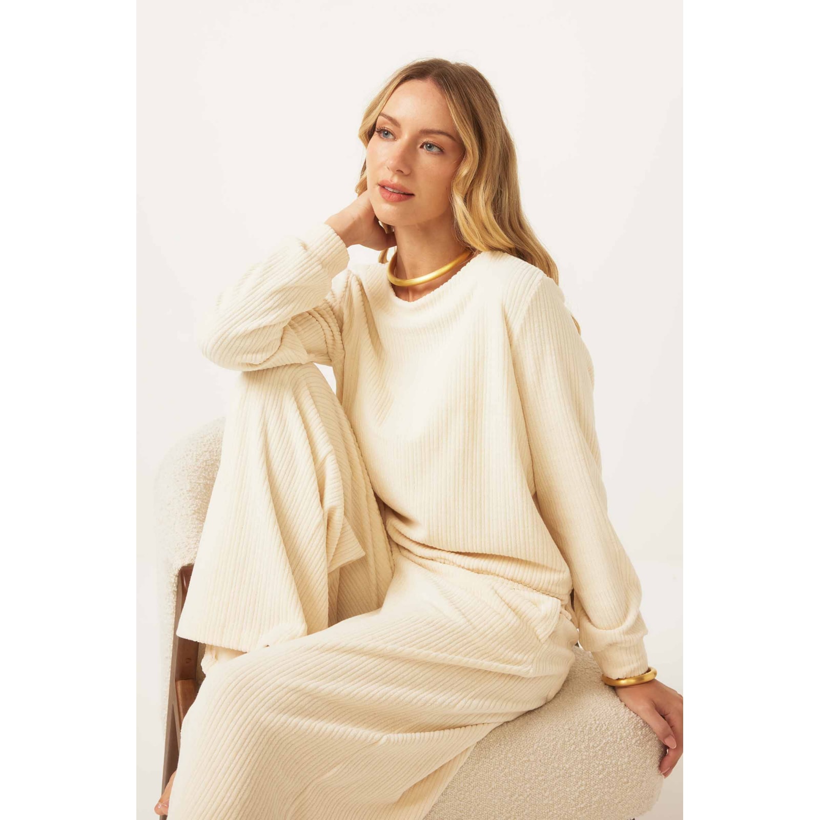Sweatshirt Creme Algodão Pérola