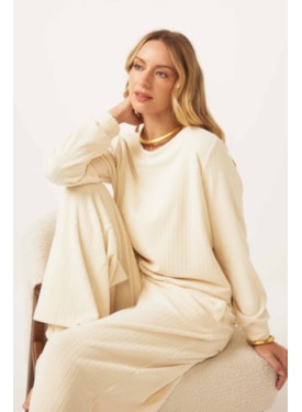 Sweatshirt Creme Algodão Pérola