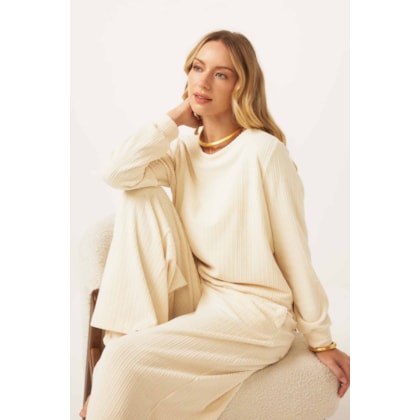 Sweatshirt Creme Algodão Pérola