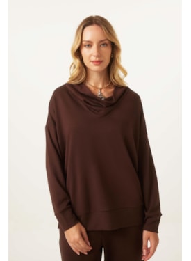 Sweatshirt Decote Degagê Marrom Theresa