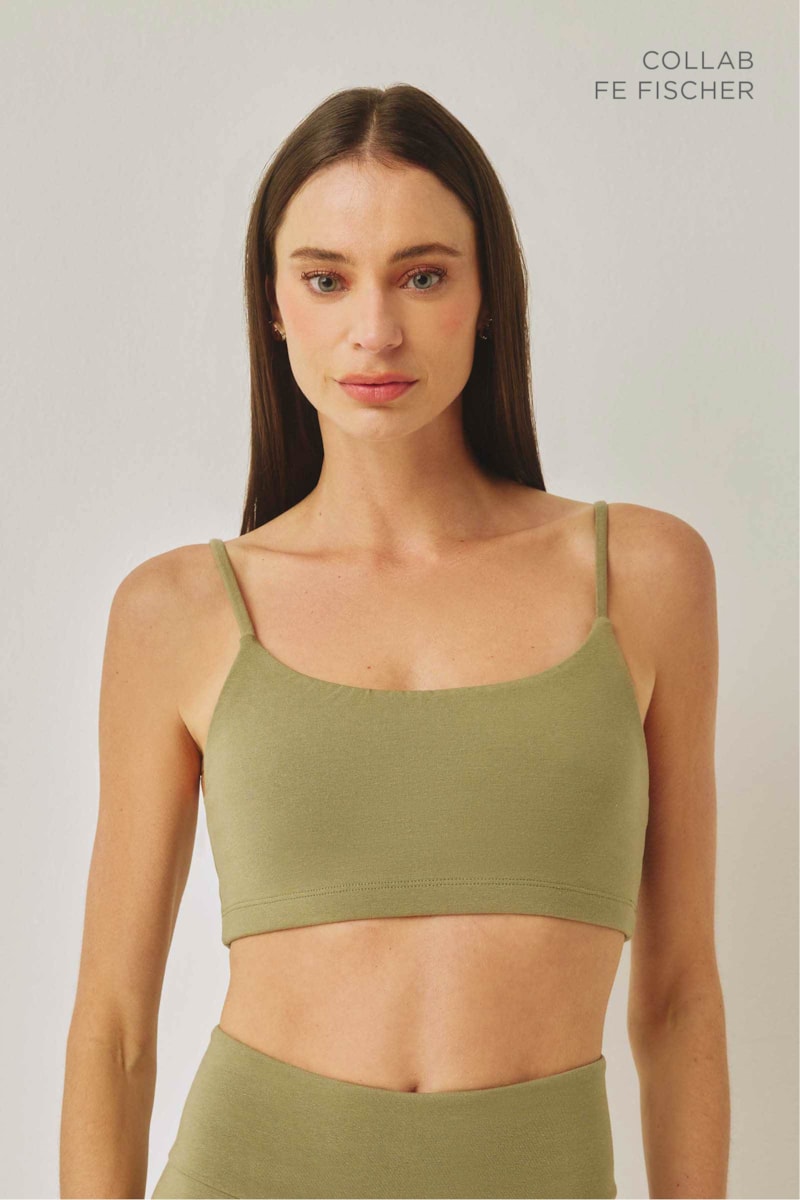 Top Alça Fina Verde Algodão Collab Fischer